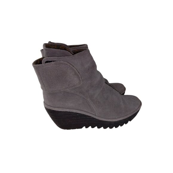 Fly London Womens Ankle Boots Wedge Heels Suede Gray Hook & Loop Size 40 US 9 - Picture 1 of 10